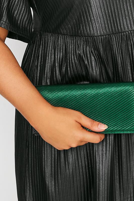 Green Pleated Satin Clutch Bag | Yours Clothing 2
