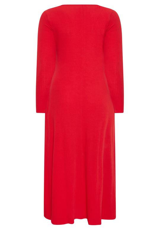 YOURS Curve Red Ribbed Long Sleeve Swing Dress | Yours Clothing 7