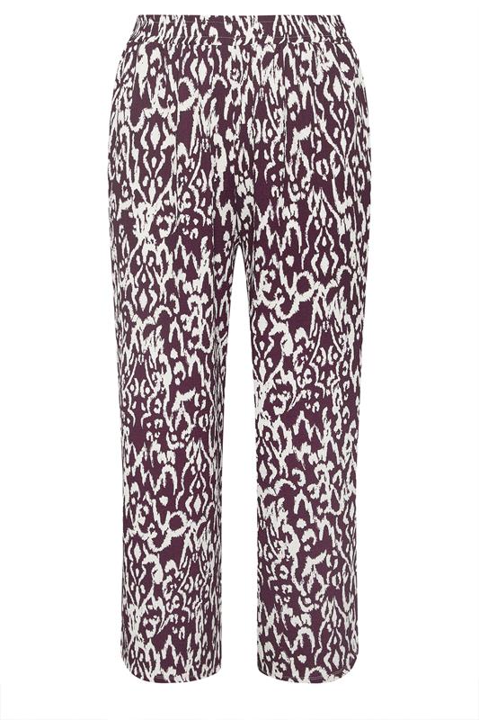 EVANS Plus Size Berry Red Ikat Print Shirred Waist Trousers | Evans 6