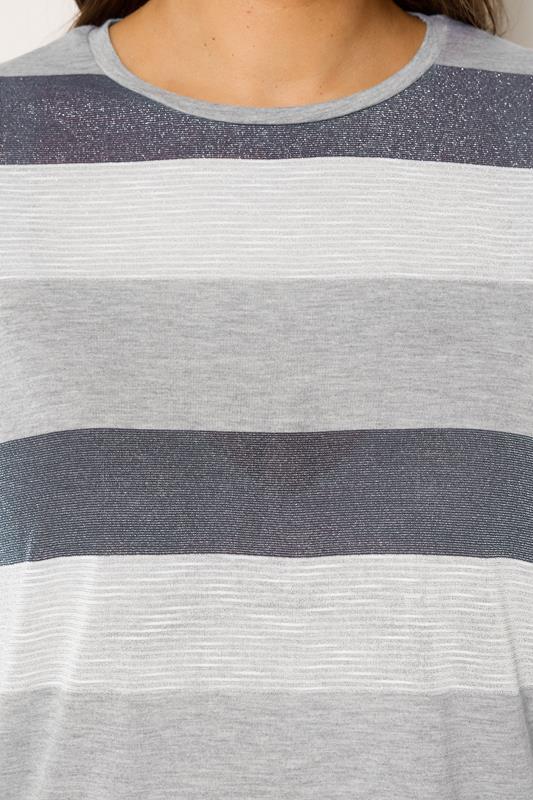 Yours Plus Size Grey Metallic Stripe T-Shirt | Yours Clothing 4