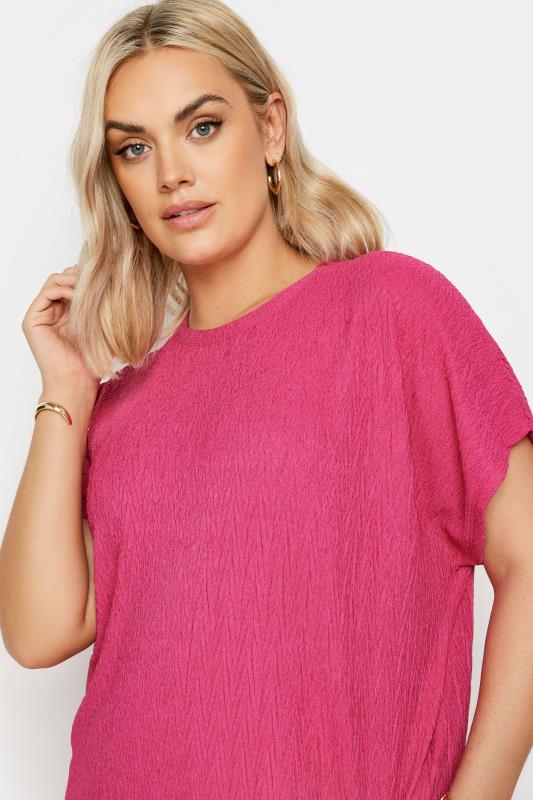 YOURS Plus Size Pink Crinkle Plisse T-Shirt | Yours Clothing 4