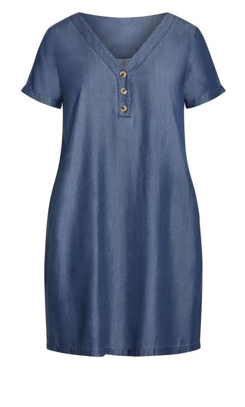 Avenue Indigo Blue Denim Button Shift Dress 1
