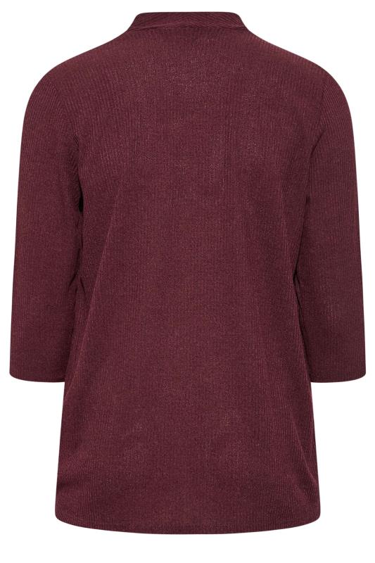 Curve Plus Size Maroon Red Ribbed Cardigan | Yours Clothing 7