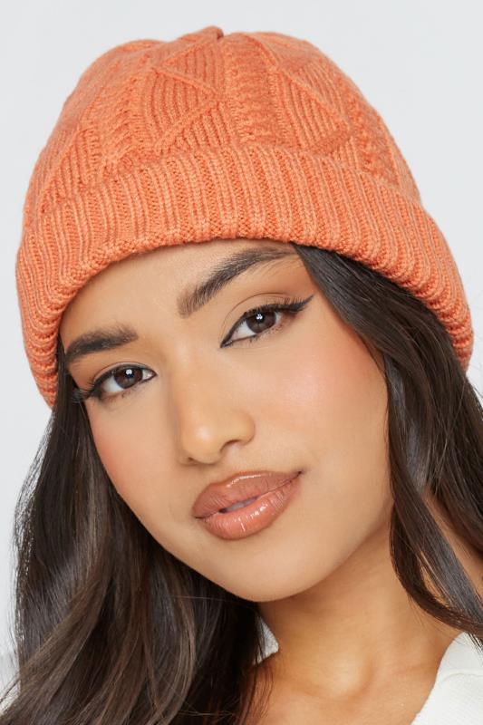 Plus Size  Yours Orange Cable Knitted Beanie Hat