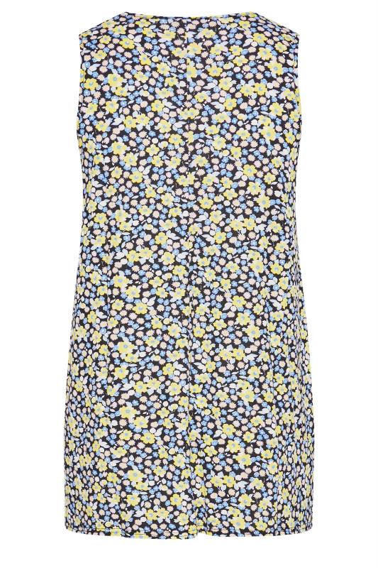 Plus Size Yellow & Blue Floral Swing Vest Top | Yours Clothing 6