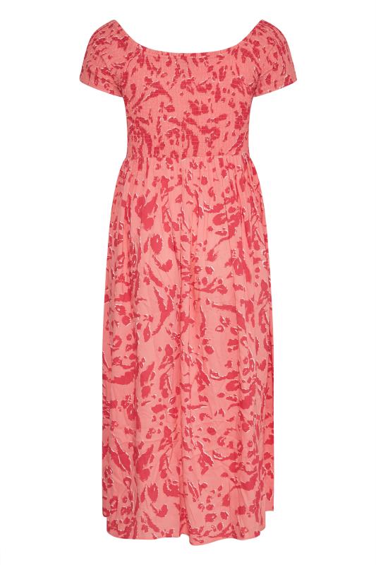 Plus Size Pink Animal Print Shirred Bardot Midaxi Dress | Yours Clothing 6