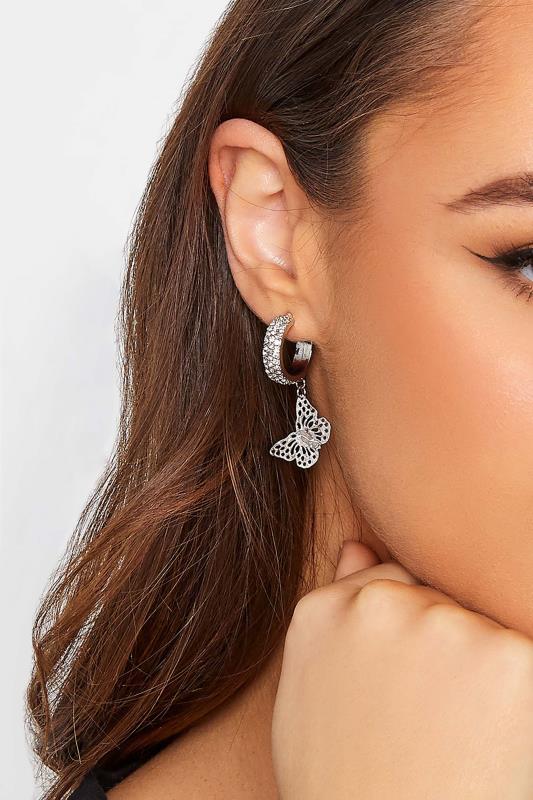 3 PACK Silver Diamante Butterfly Earrings | Yours Clothing  2
