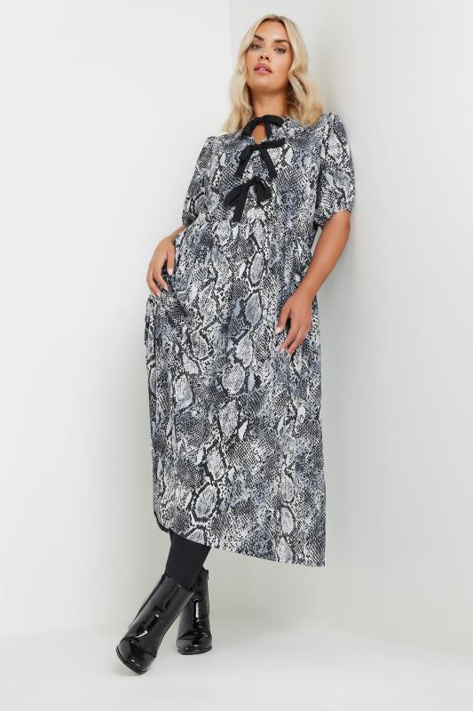 LIMITED COLLECTION Plus Size Grey Snake Print Bow Dress | Yours Clothing  3