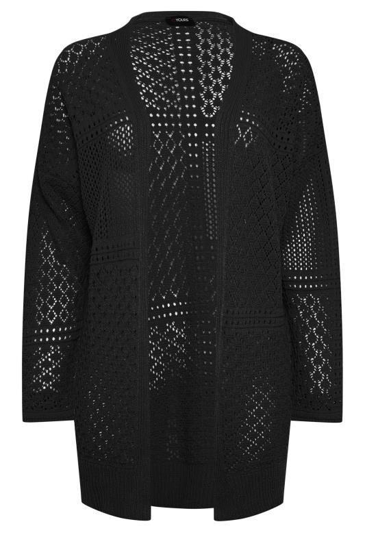 YOURS Plus Size Black Pointelle Longline Cardigan | Yours Clothing 6
