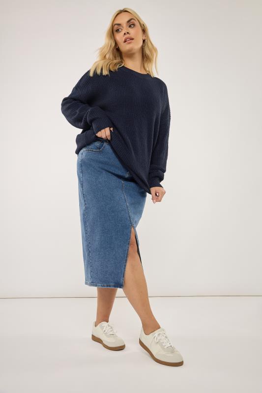 YOURS Plus Size Blue Midi Stretch Denim Skirt | Yours Clothing 2
