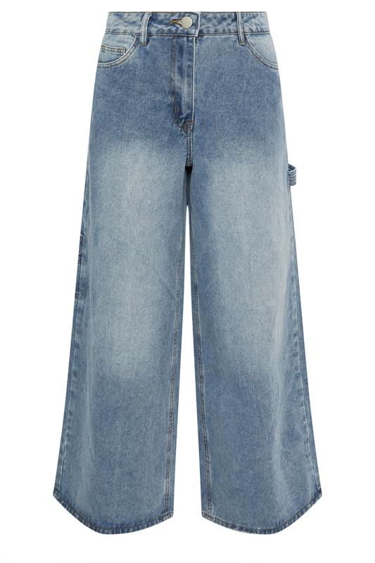 PixieGirl Petite Women's Mid Blue Carpenter Wide Leg Jeans | PixieGirl 6