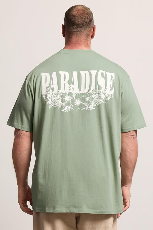 BadRhino Big & Tall Green Extra Long 'Paradise' Graphic T-Shirt 2