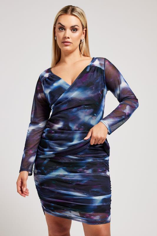 YOURS LONDON Plus Size Purple Mesh Abstract Print Top | Yours Clothing 1