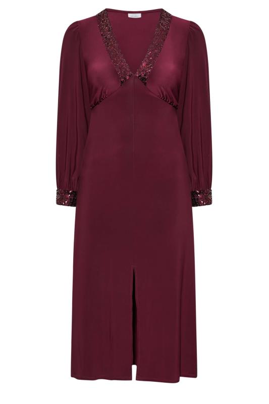 YOURS LONDON Plus Size Plum Purple Sequin Split Front Dress | Yours Clothing 6