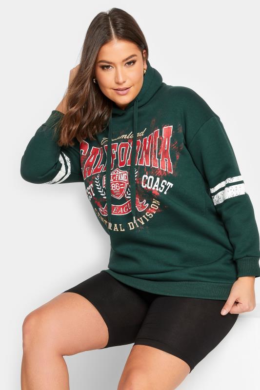 Plus Size  YOURS Curve Green 'California' Printed Hoodie