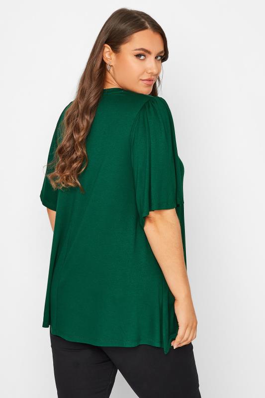 Plus Size Forest Green Pleat Angel Sleeve Swing Top | Yours Clothing 3