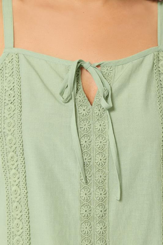 YOURS Plus Size Green Crochet Linen Cami Vest Top | Yours Clothing 4