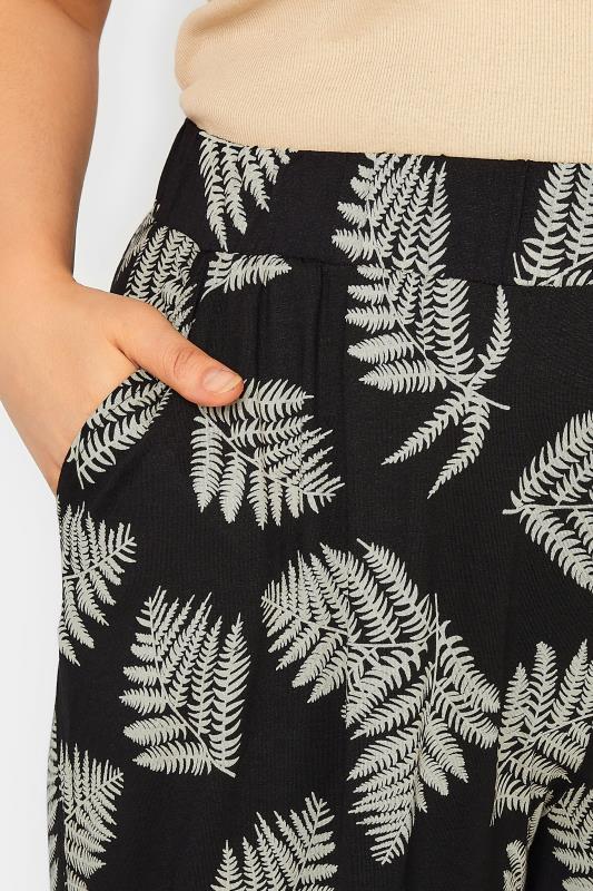 YOURS Curve Black & Natural Leaf Print Midaxi Culottes | Yours Clothing 3
