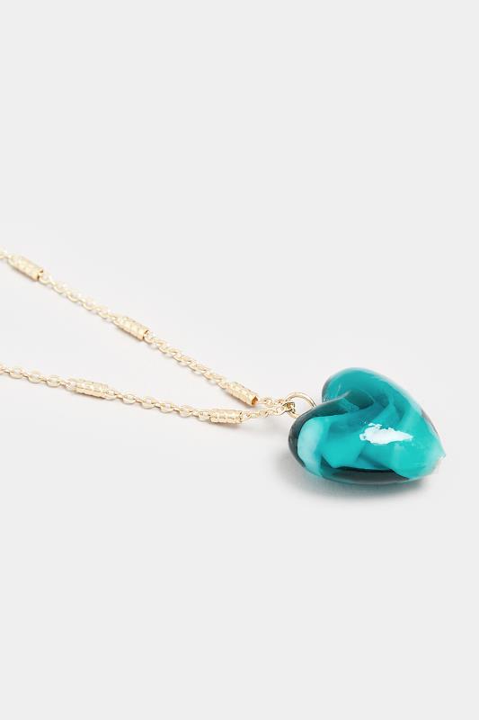 Gold & Blue Heart Pendant Necklace | Yours Clothing  3
