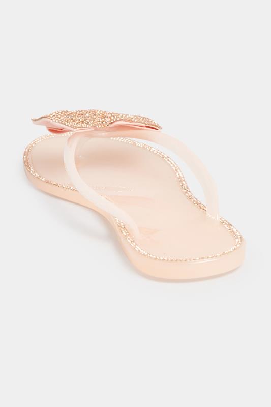 PixieGirl Nude Diamante Bow Jelly Sandals In Standard Fit | PixieGirl 4