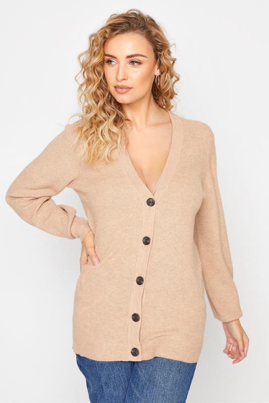 LTS Tall Beige Brown Knitted Cardigan 1