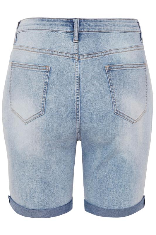 Bleach Blue Distressed Denim Shorts | Yours Clothing
