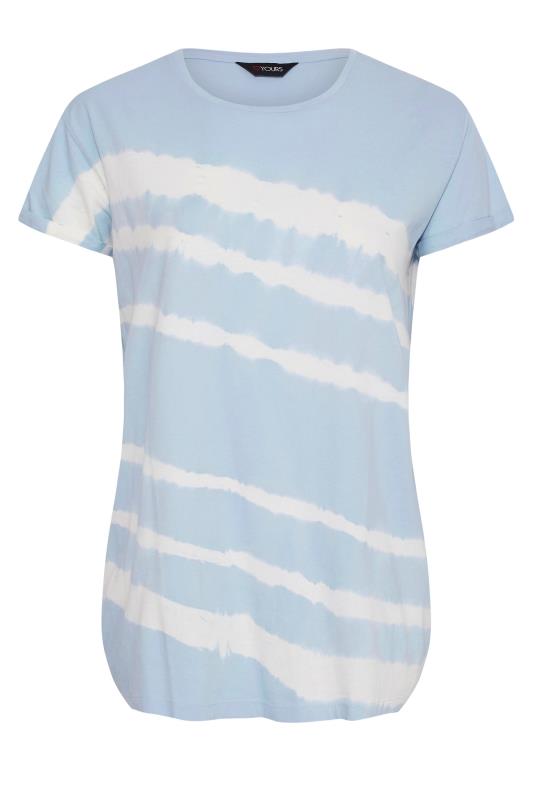 YOURS FOR GOOD Curve Pale Blue Stripe Tie Dye T-Shirt_F.jpg