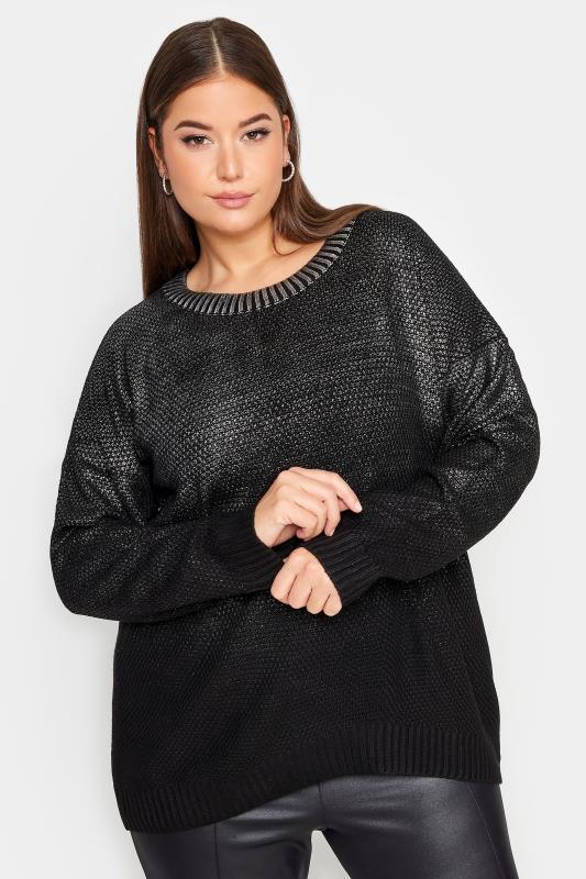YOURS Curve Black Metallic Jumper | Yours Clothing 1