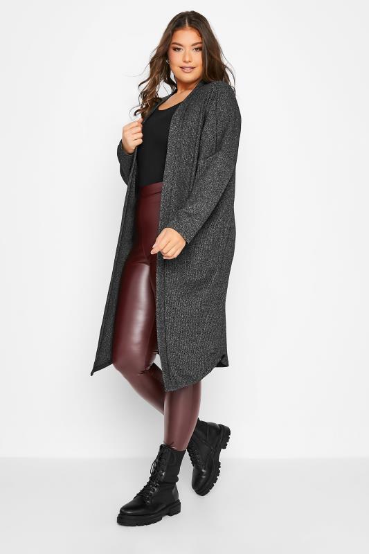 Plus Size  Curve Charcoal Grey Ribbed Maxi Cardigan
