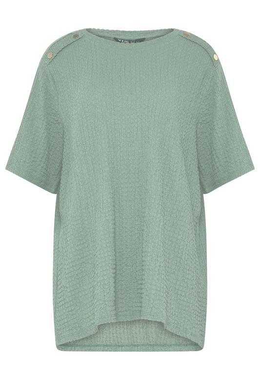 YOURS Plus Size Sage Green Button Detail Bubble Texture Top | Yours Clothing 5