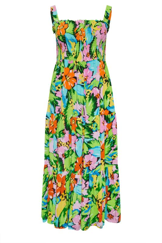 YOURS Plus Size Green Tropical Print Tiered Maxi Dress | Yours Clothing 5