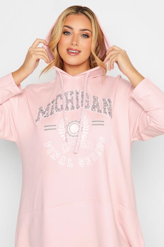 Curve Plus Size Light Pink 'Michigan' Slogan Longline Dip Back Hoodie | Yours Clothing  4
