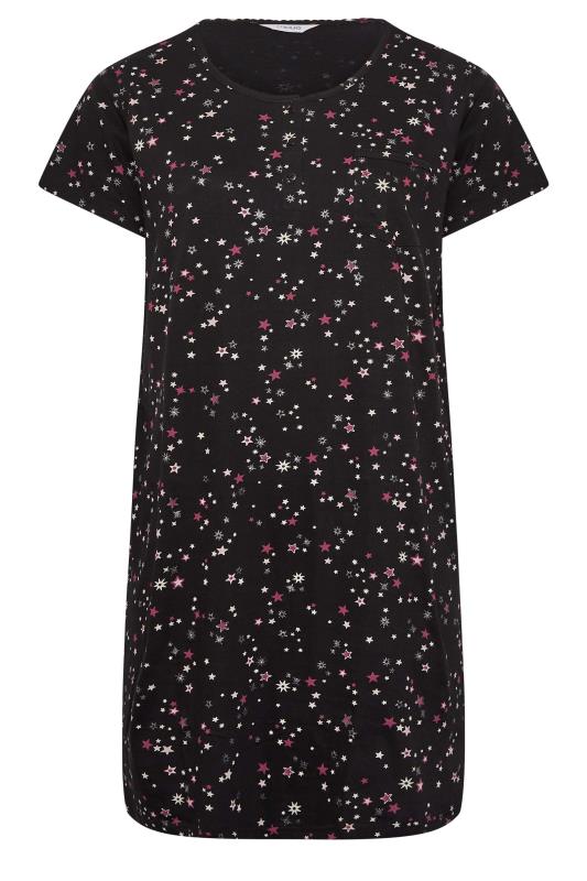 Curve Black Sparkle Star Placket Nightdress | Yours Clothing 5