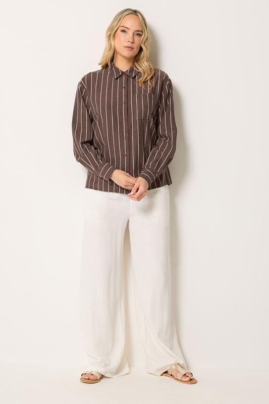 LTS Tall Women's Chocolate Brown Stripe Linen Shirt | Long Tall Sally 2