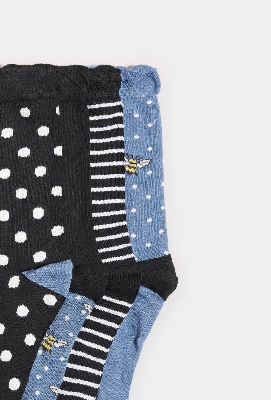4 PACK Blue & Black Bee Print Ankle Socks 3