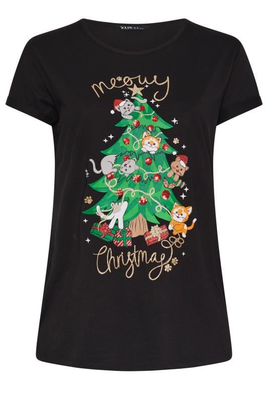 YOURS Plus Size Black 'Meowy Christmas' Slogan T-Shirt | Yours Clothing  7