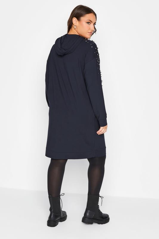 Plus Size Navy Blue Embellished Hoodie Dress | Yours Clothing 3