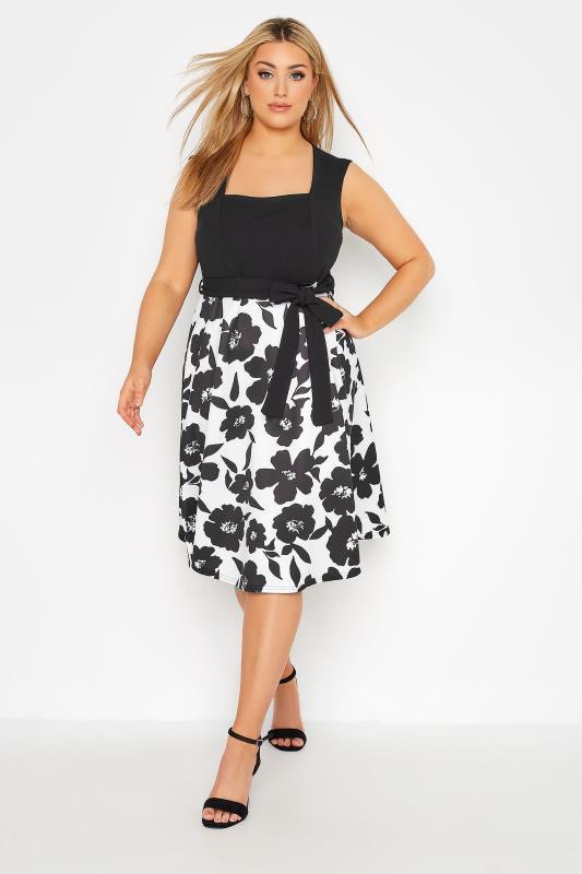YOURS LONDON Curve Black Floral 2 In 1 Dress_A.jpg