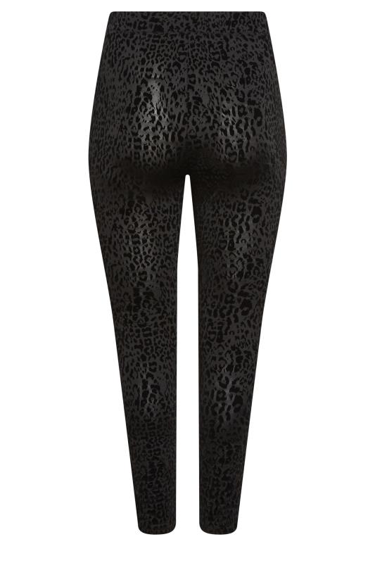 YOURS Plus Size Black Flocked Leopard Print Leggings | Yours Clothing 6