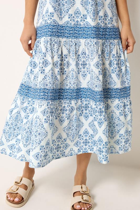 M&Co Petite Light Blue Tile Print Tiered Midi Dress | M&Co 4