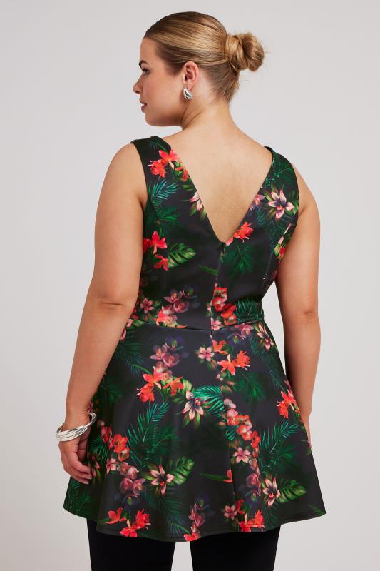 YOURS LONDON Plus Size Purple Tropical Print Peplum Top | Yours Clothing 3