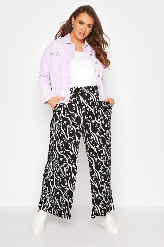 Plus Size Black Mixed Animal Print Wide Leg Trousers | Yours Clothing 2