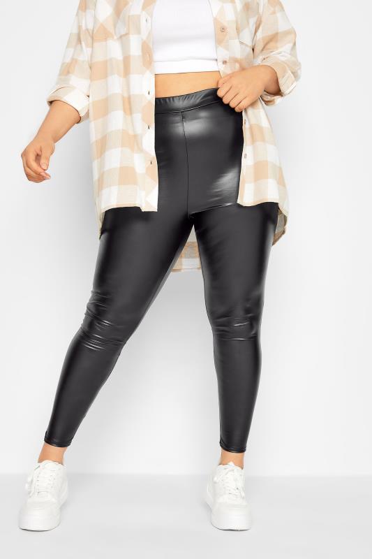 Plus Size Black Coated Leggings | Yours Clothing 1
