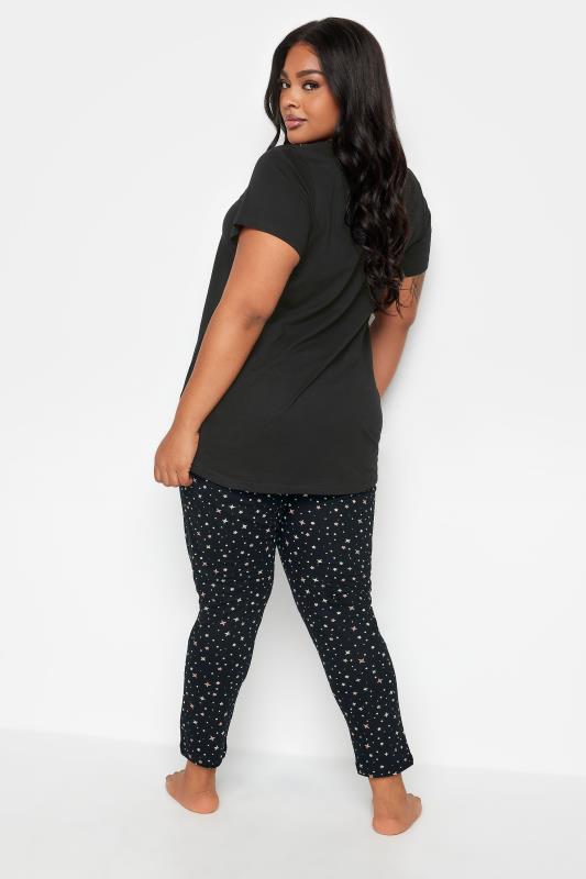 YOURS Plus Size Black 'Relax Dream Sleep' Star Print Pyjama Set | Yours Clothing 4