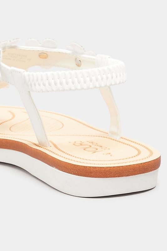 White PU Diamante Flower Sandals In Wide E Fit & Extra Wide EEE