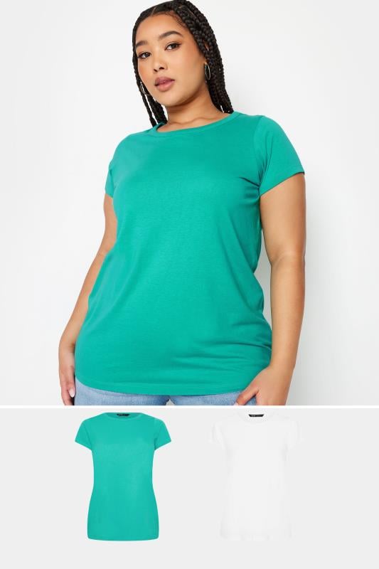 YOURS Plus Size 2 PACK Blue & White Core T-Shirts | Yours Clothing 1