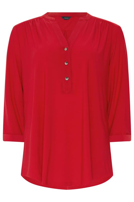 M&Co Red Half Placket Collarless Shirt | M&Co 6