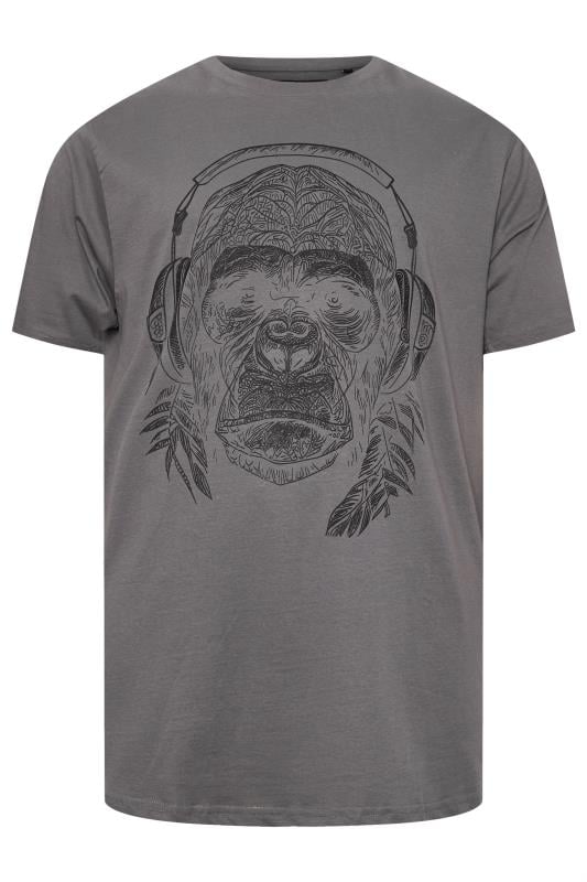 Men's  KAM Slate Grey Gorilla Graphic Print T-Shirt