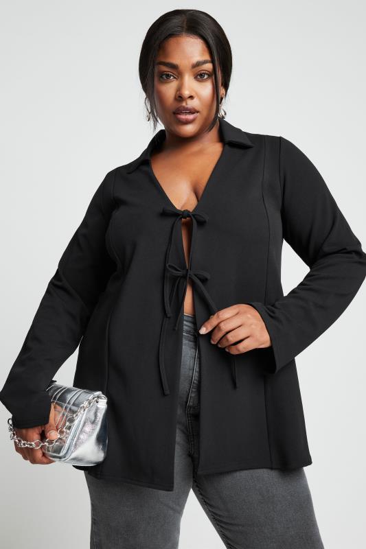 LIMITED COLLECTION Plus Size Black Bow Front Split Sleeve Top | Yours Clothing 1