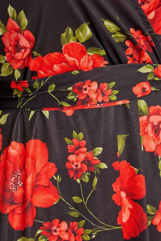YOURS LONDON Curve Black & Red Floral Wrap Top 6
